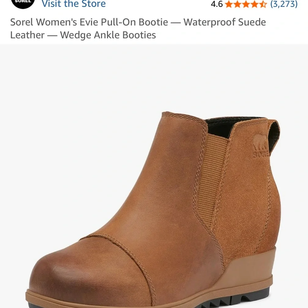 Sorel Women's Evie Pull-On Bootie Waterproof Suede Leather Wedge Ankle size 11 - Picture 2 of 10